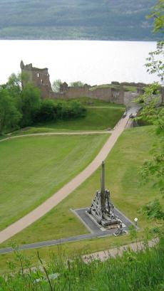 Urquhart Castle and not-so-ancient Trebuchet.