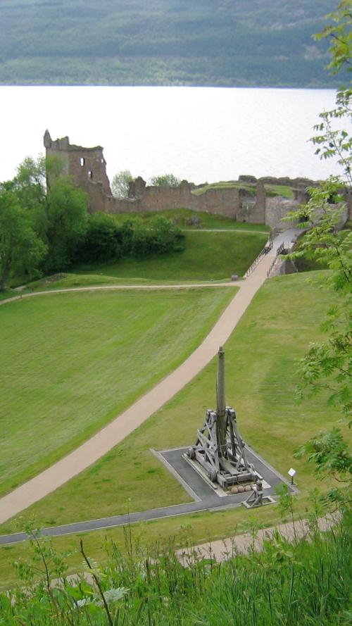 Urquhart Castle and not-so-ancient Trebuchet.