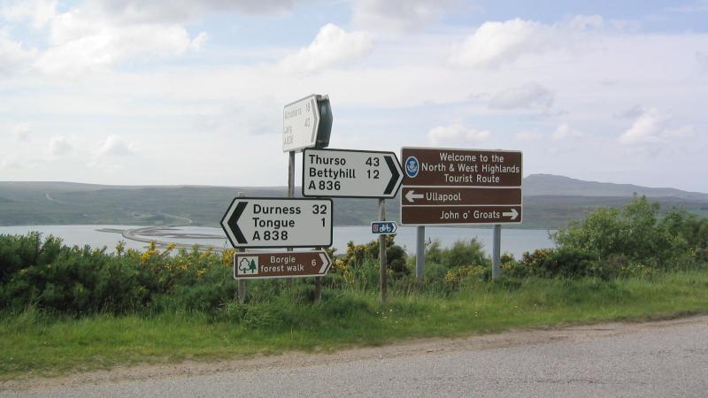 Bettyhill Junction - Tongue Causeway behind (and the road from Cape Wrath).
