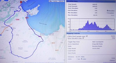 Clockwise profile, showing The Steps away from the coast road.